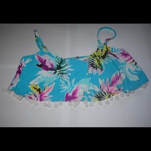 Palm & Floral With Poms Flowy Swim Top